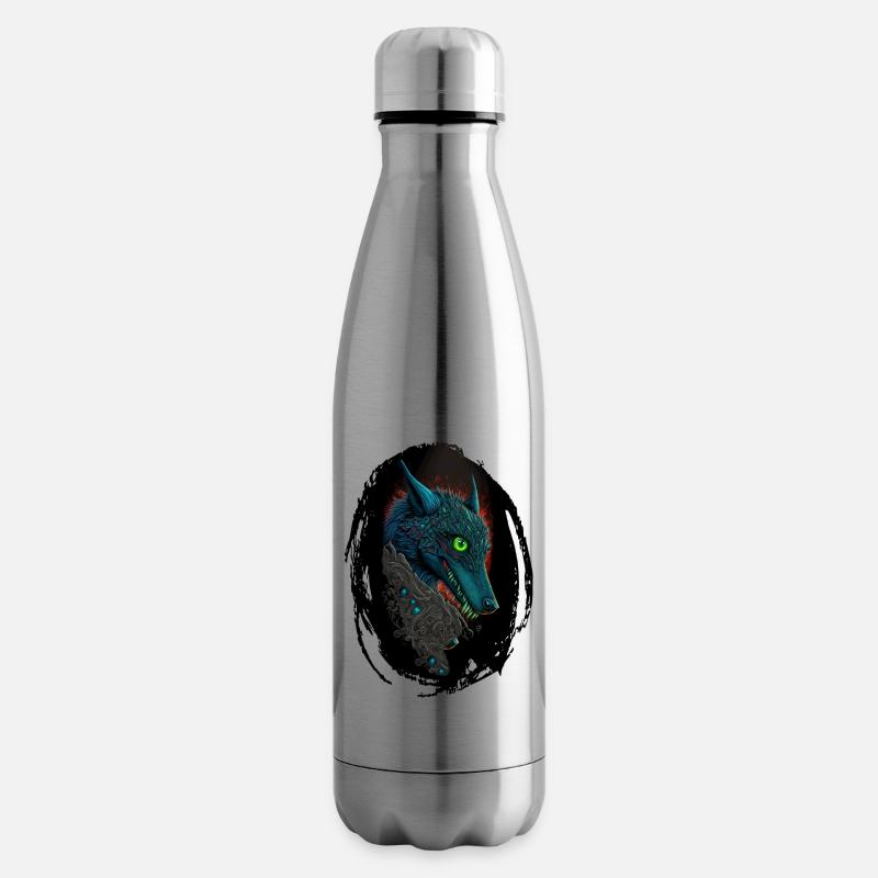Blue Gothic Wolf - Insulated Water Bottle - silver