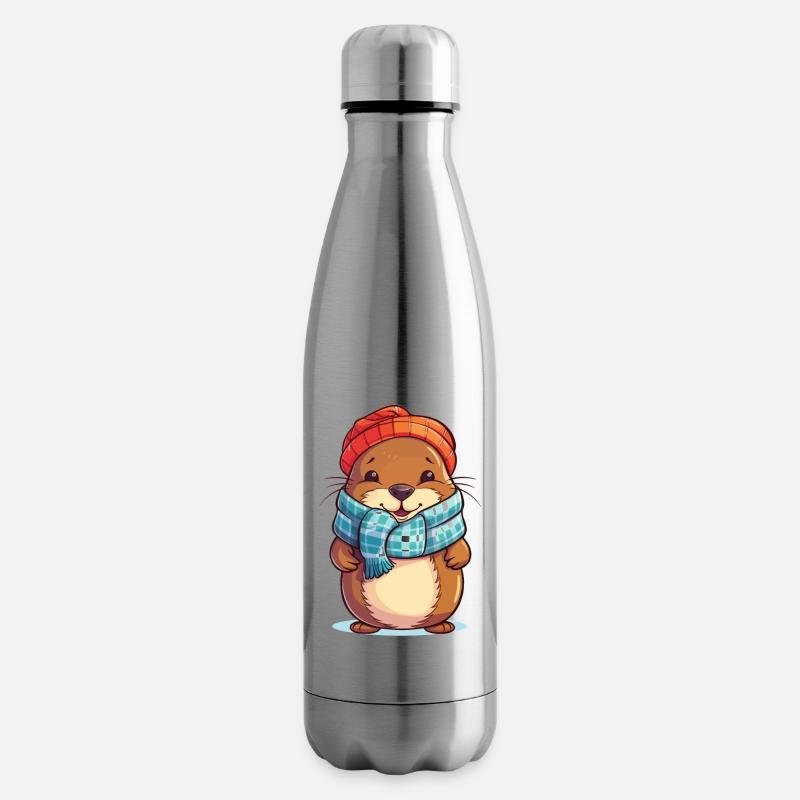Winter magic with cuddly beaver - Insulated Water Bottle - silver