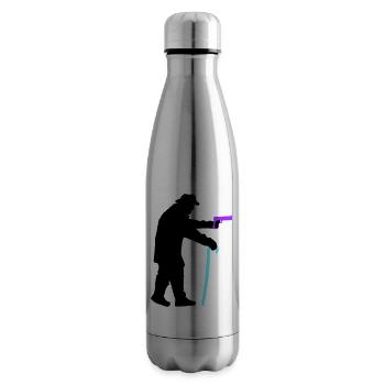 Silhouette de voleur de grand-père avec bâton de marche et arme à feu - Bouteille isotherme - argent clair - Droite