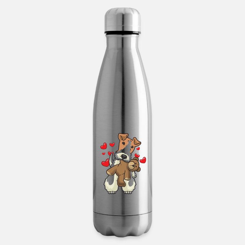 Foxterrier Drahthaar Hund mit Stofftier - Isolierflasche - Lightsilver