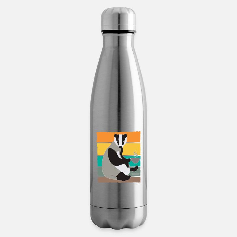 Dachs mit Heißgetränk - Isolierflasche - Lightsilver