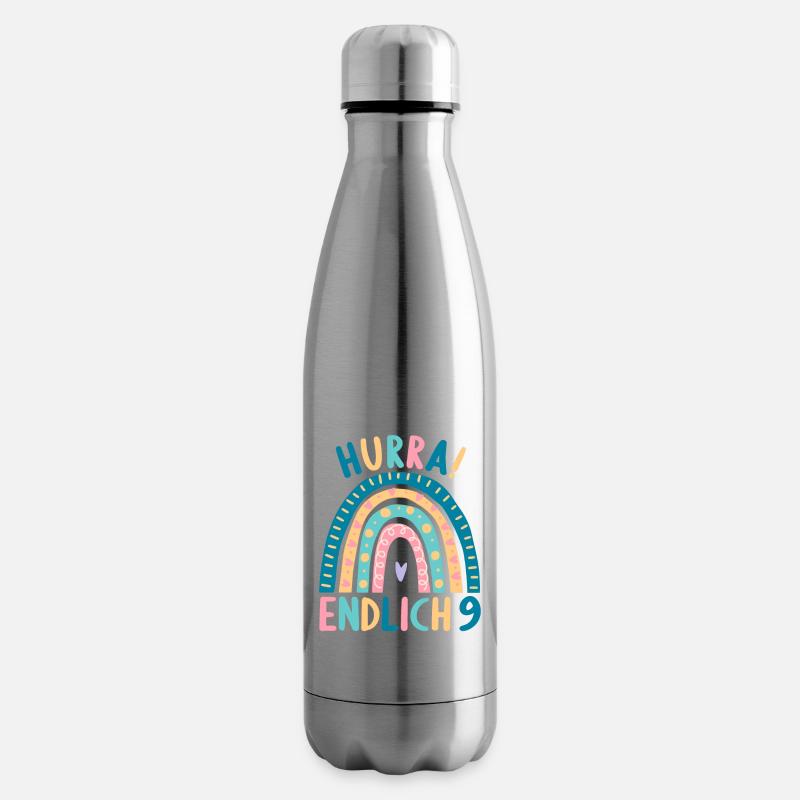 9 Jahre alt Rainbow Regenbogen 9. Geburtstag - Isolierflasche - Lightsilver