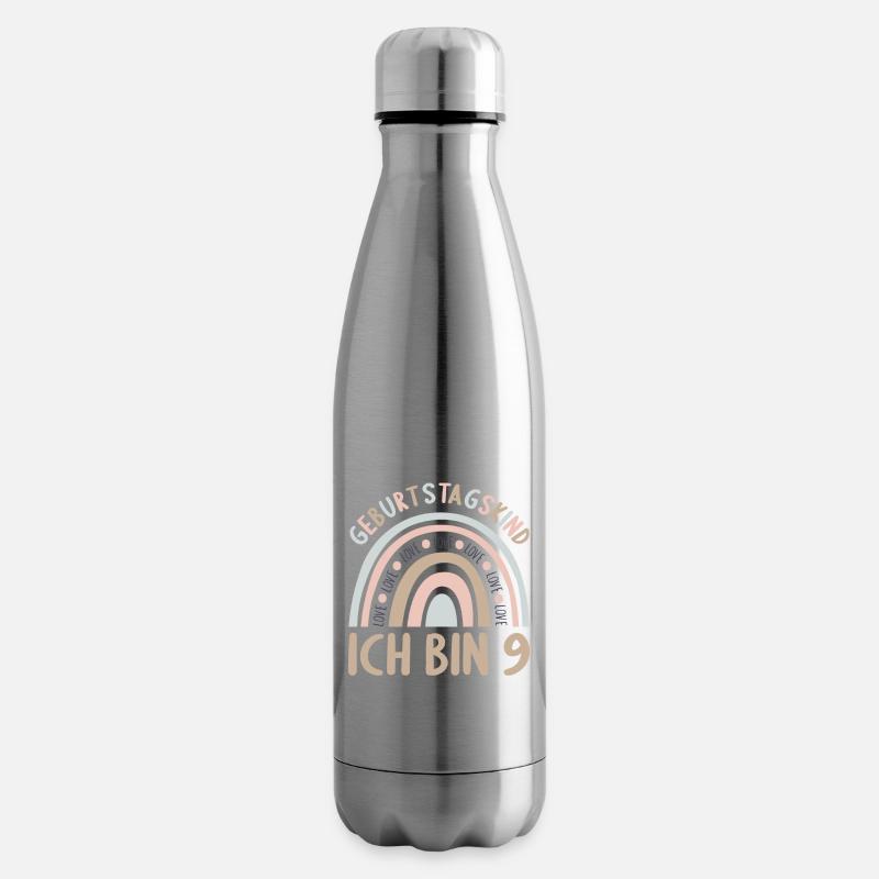 9 Jahre alt Rainbow Regenbogen 9. Geburtstag - Isolierflasche - Lightsilver