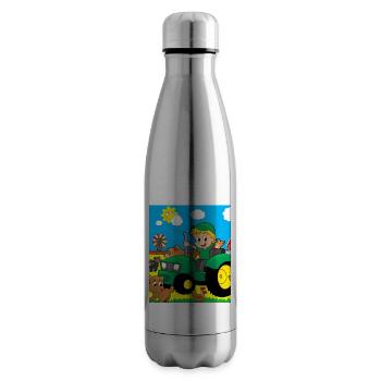 Green Tractor Birthday Farm Animals - Insulated Water Bottle - silver - Right