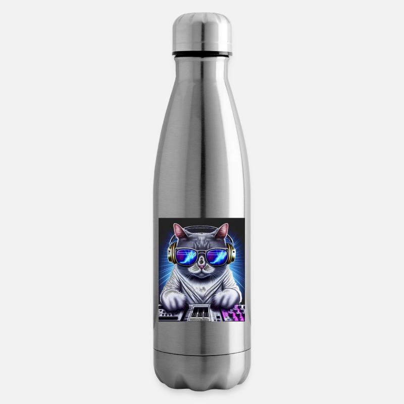Cat DJ mit Kopfhörern und Brille auf Synthetizer - Isolierflasche - Lightsilver