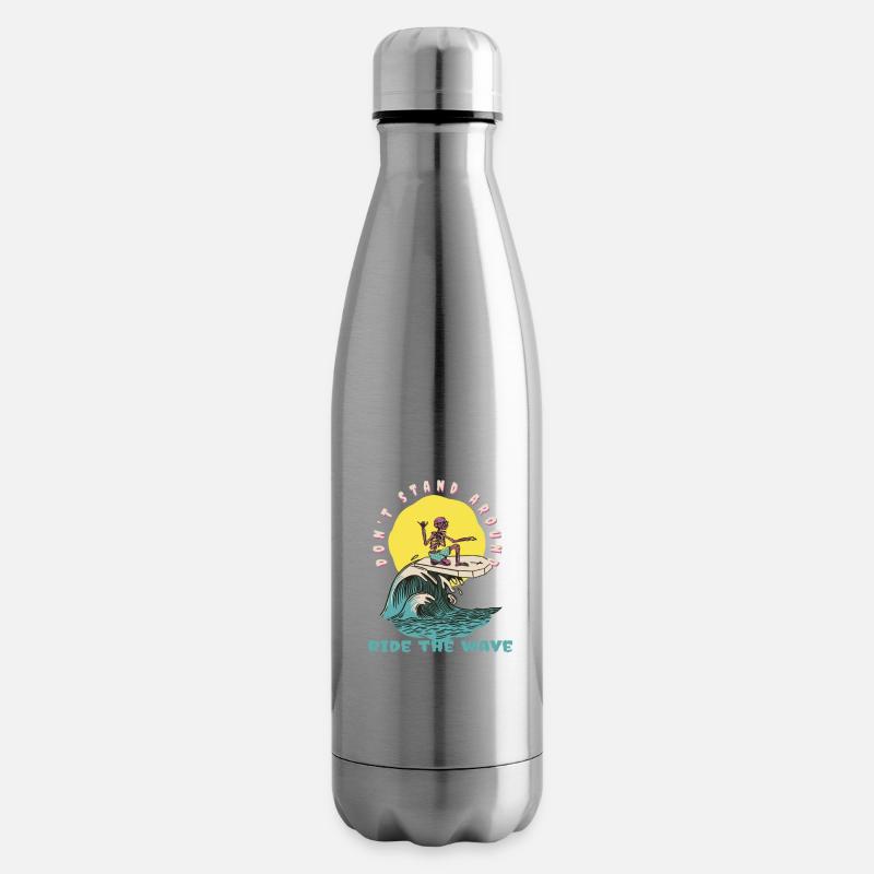 Don't Stand Around Ride The Wave Funny Surfer - Isolierflasche - Lightsilver