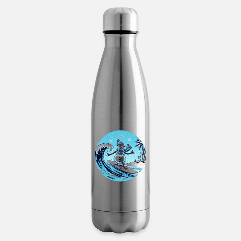 Winter Schneemann Surfer Eiswellen Schneelandschaf - Isolierflasche - Lightsilver