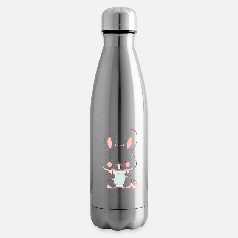 Kawaii Bunny boit Boba Bubble Tea Chibi - Bouteille isotherme - argent clair
