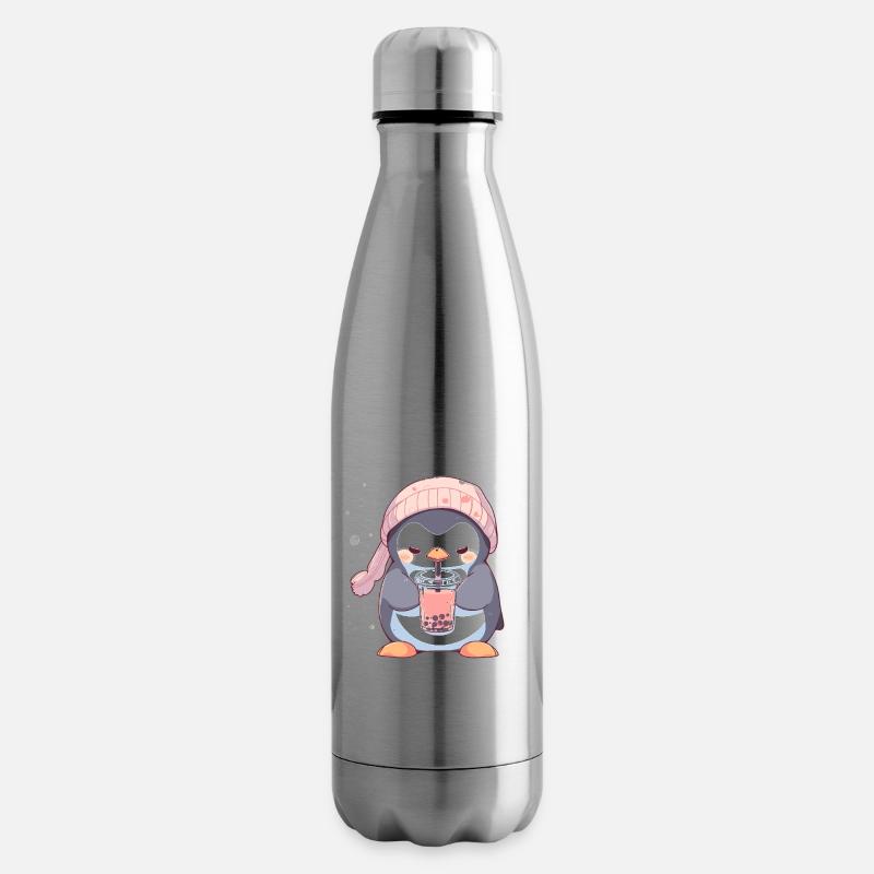 Kawaii Pinguin trinkt Boba Bubble Tea Chibi - Isolierflasche - Lightsilver