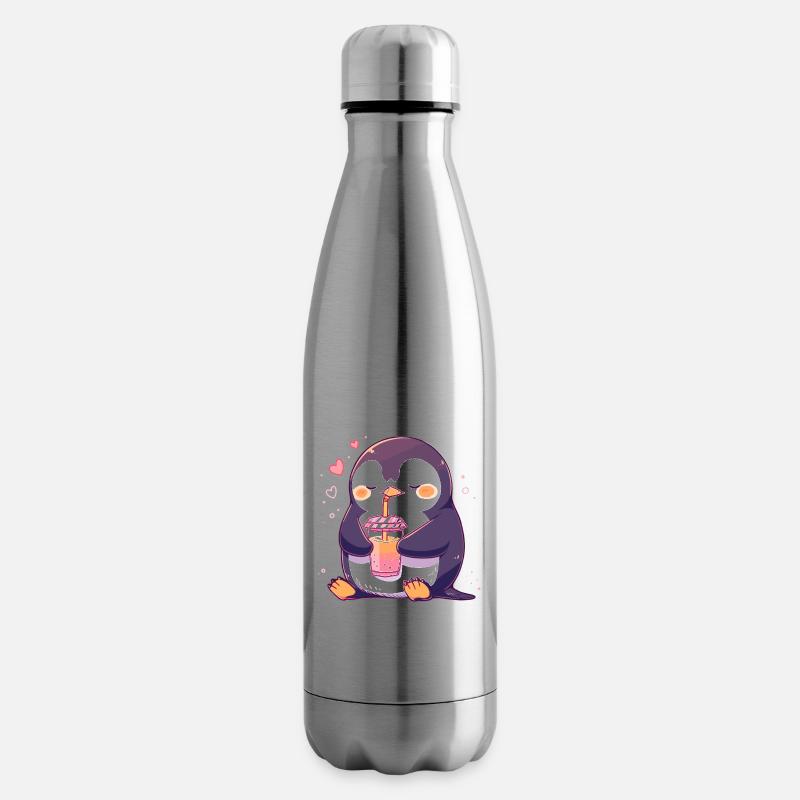 Kawaii Pinguin trinkt Boba Bubble Tea Chibi - Isolierflasche - Lightsilver