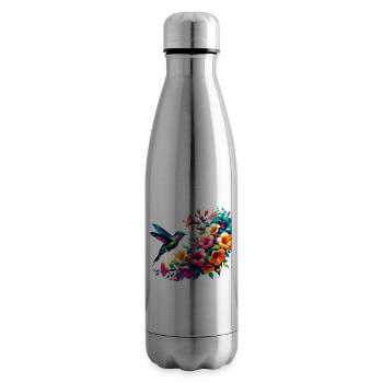 Hummingbird and Hibiscus Blossom Art - Insulated Water Bottle - silver - Right