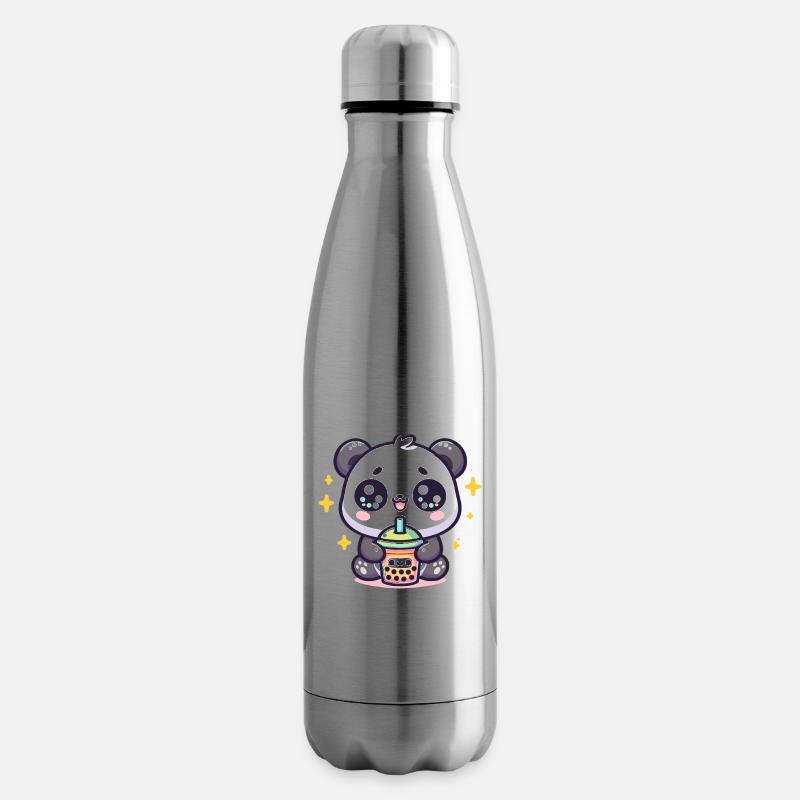 Panda Bubble Tea Boba Kawaii - Bouteille isotherme - argent clair