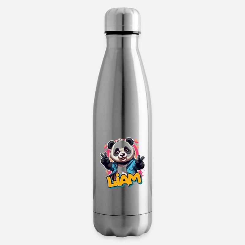 LIAM - Schöner Jungen Name mit Coolem Panda - Isolierflasche - Lightsilver