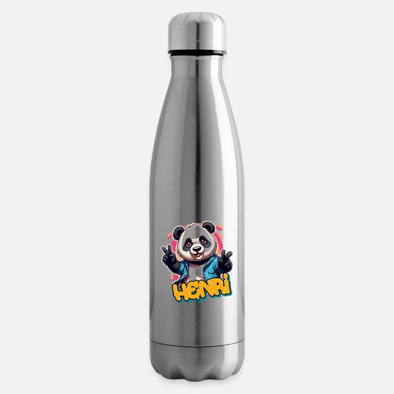HENRI - Beau nom de garçon avec Panda cool - Bouteille isotherme - argent clair