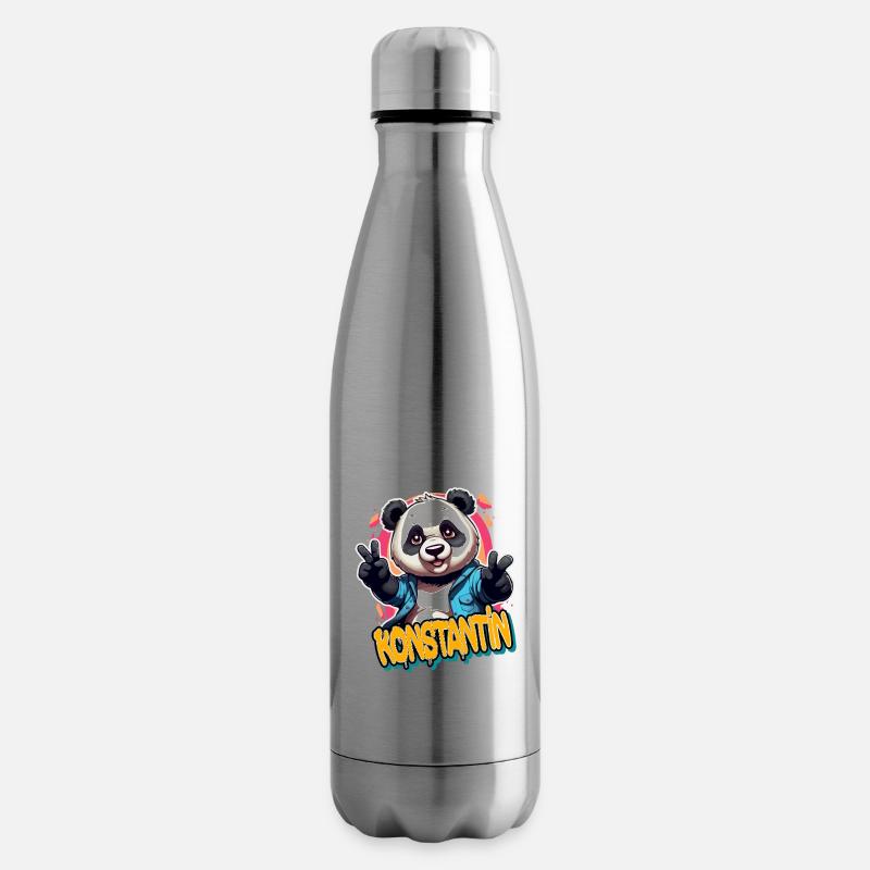 KONSTANTIN - Schöner Jungen Name mit coolem Panda - Isolierflasche - Lightsilver