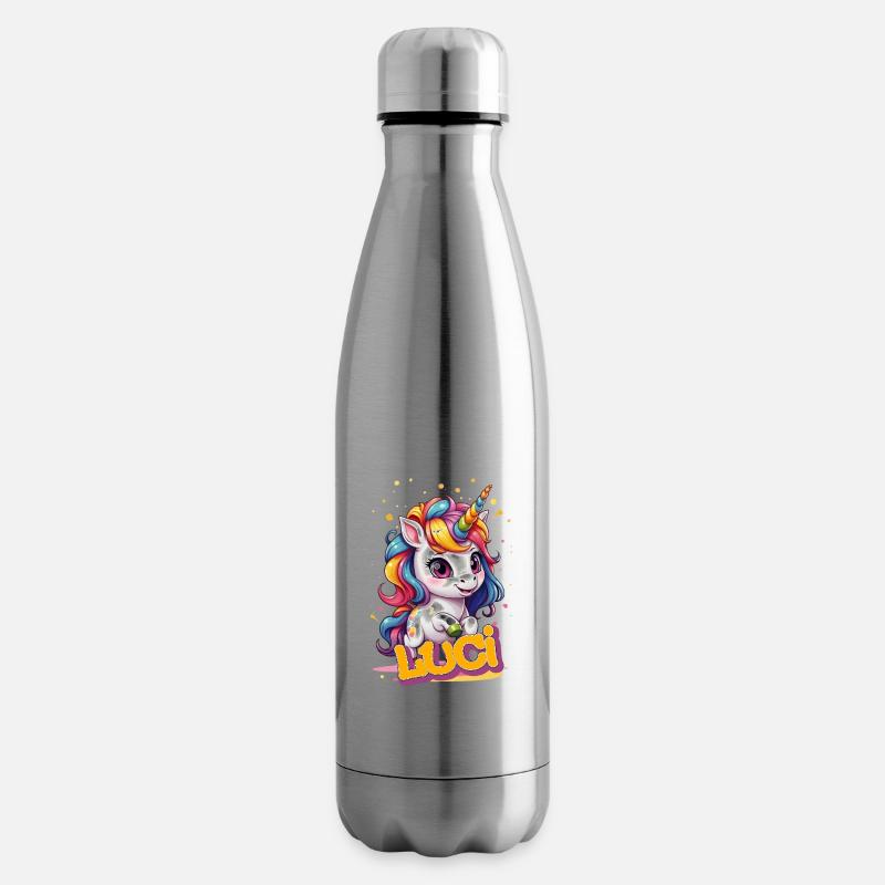 LUCI - Schöner Mädchen Name mit süßem Einhorn - Isolierflasche - Lightsilver