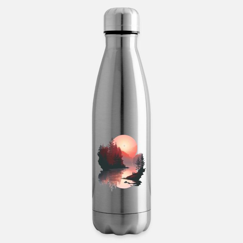Coucher de soleil, Réflexion, Forêt, Scène - Bouteille isotherme - argent clair