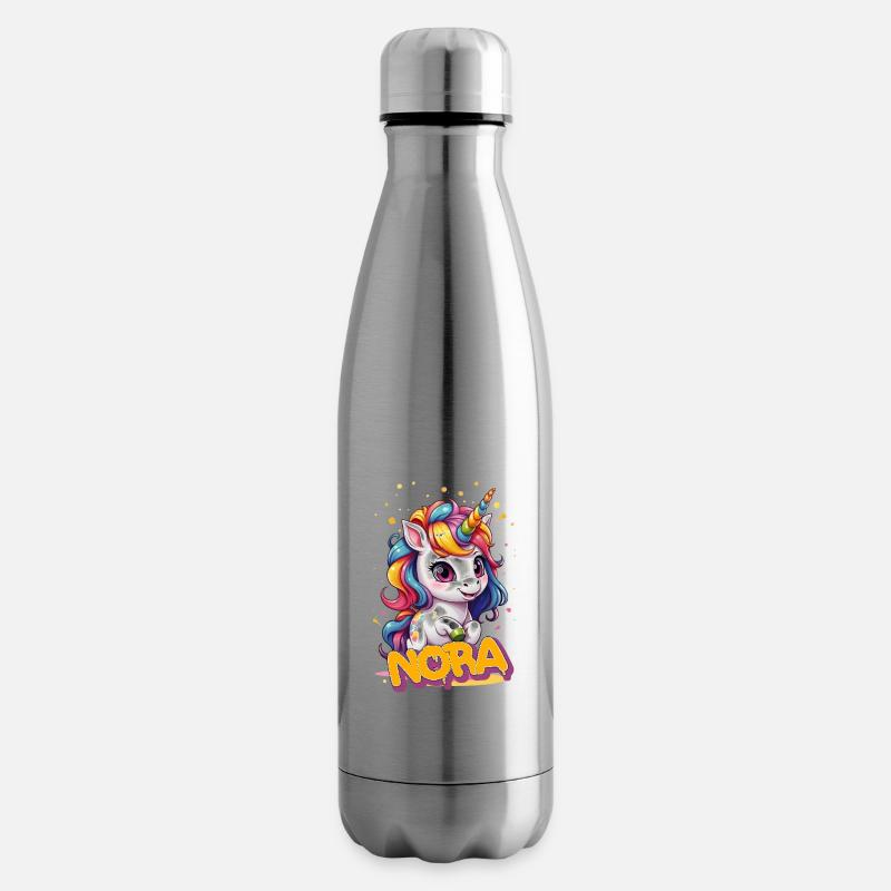 NORA - Schöner Mädchen Name mit süßem Einhorn - Isolierflasche - Lightsilver