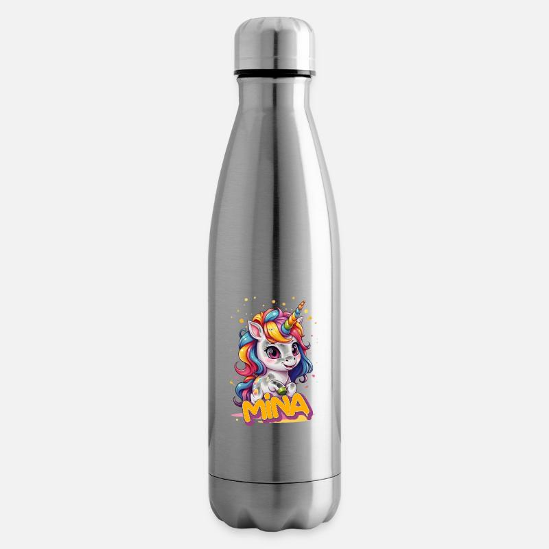 MINA - Schöner Mädchen Name mit süßem Einhorn - Isolierflasche - Lightsilver