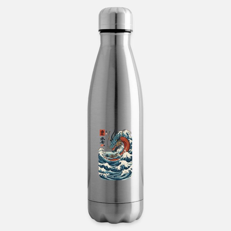 Vintage Ukiyo-E Stil Japanischer Drache Kunst - Isolierflasche - Lightsilver