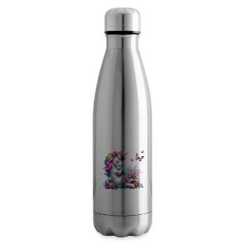 Licorne disant non Garçon et fille Créature mythique - Bouteille isotherme - argent clair - Droite
