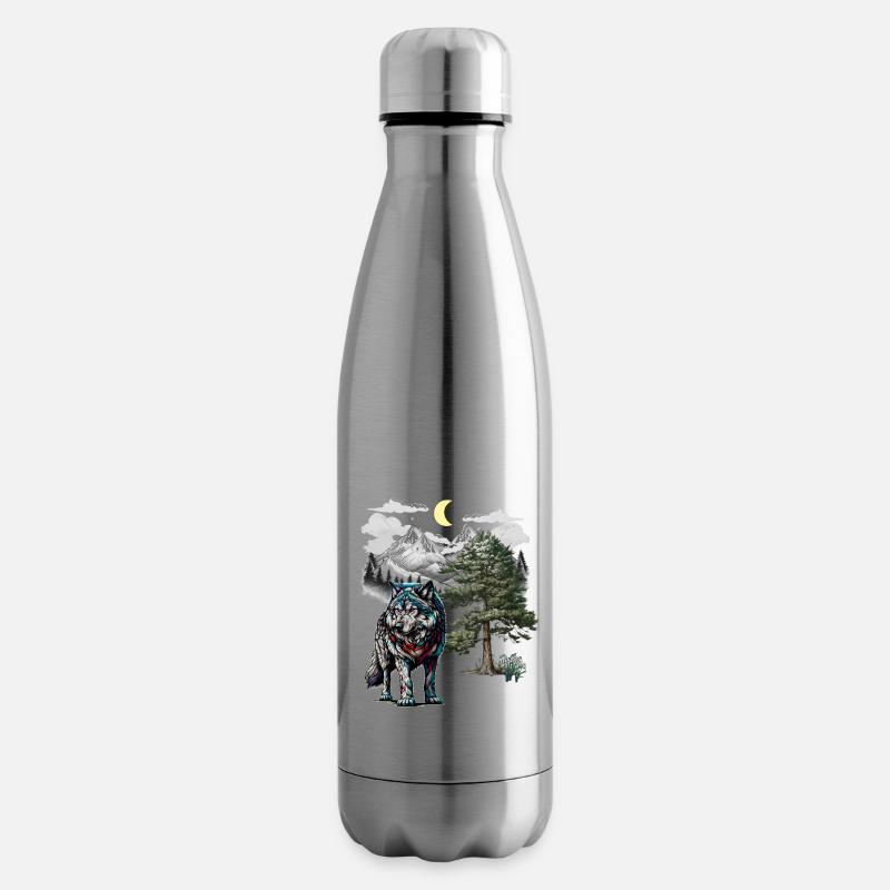 Wolf Wolves Nature Montagnes - Bouteille isotherme - argent clair