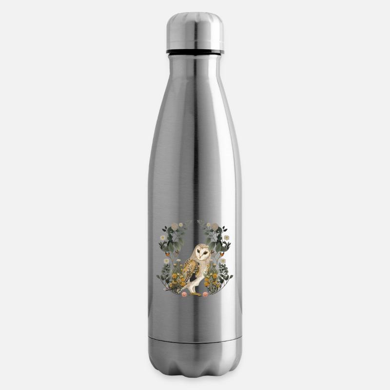 Eulen Eule Blumen Frühling - Isolierflasche - Lightsilver
