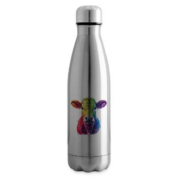 Bunte Regenbogen-Kuh Kunstwerk - Isolierflasche - Lightsilver - Rechts