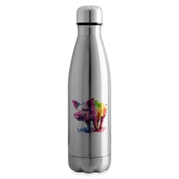 Colorful Pig Watercolor Artwork Colorful - Insulated Water Bottle - silver - Right