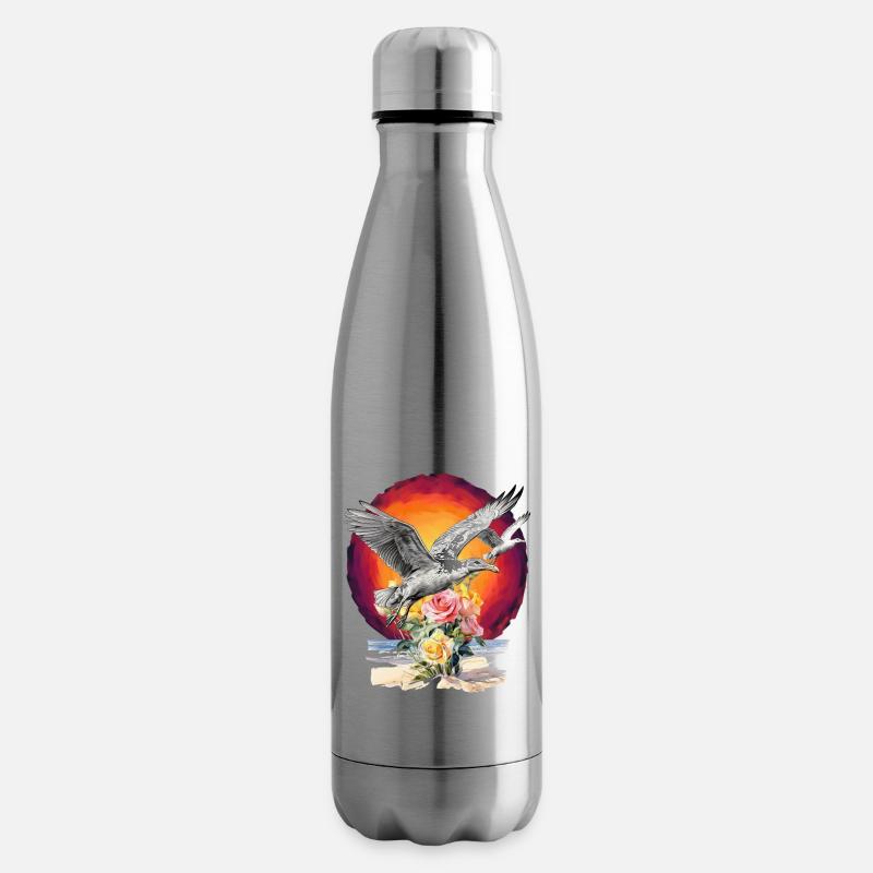 Möwen Möwe Seemöwen maritim Sonnenuntergang - Isolierflasche - Lightsilver