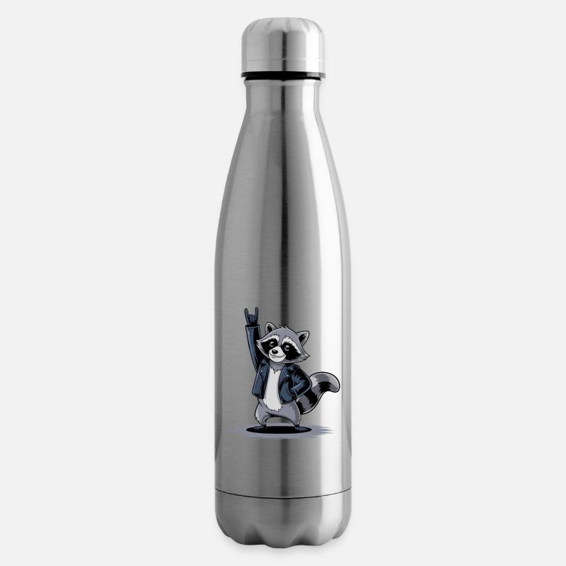 Rockiger Waschbär Mit Lederjacke Und Coolen Vibes - Isolierflasche - Lightsilver