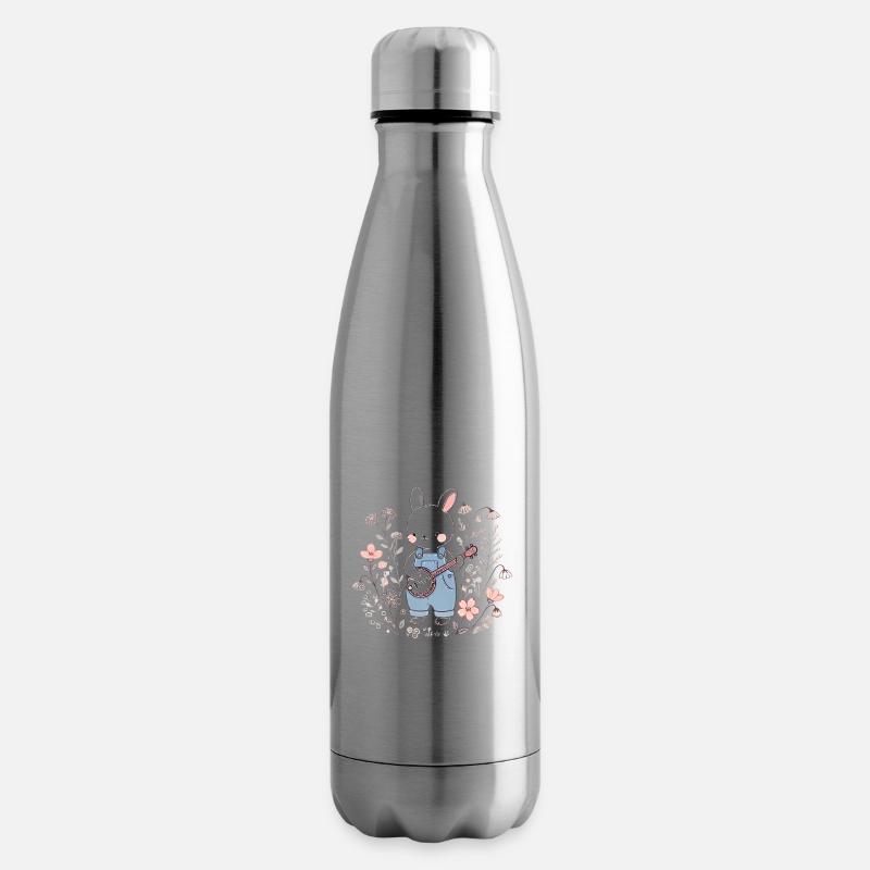 Lapin Banjo dans le champ de fleurs - Bouteille isotherme - argent clair