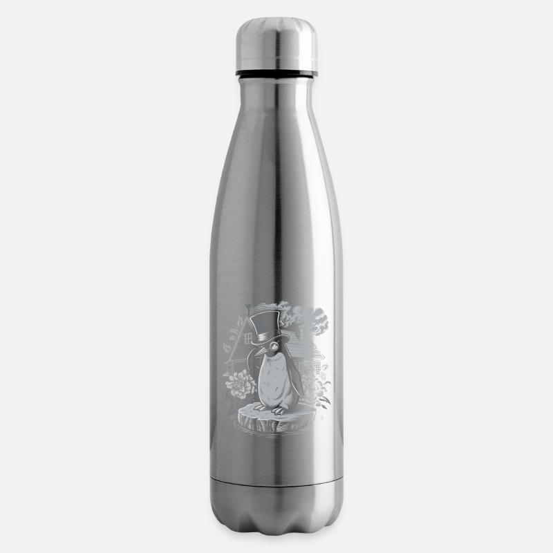 Dunkle Cottagecore Pinguin mit Zylinder - Isolierflasche - Lightsilver