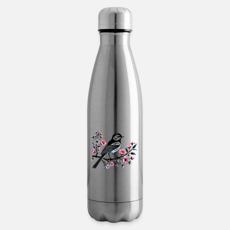 Chicadee auf blühendem Ast Design - Isolierflasche - Lightsilver