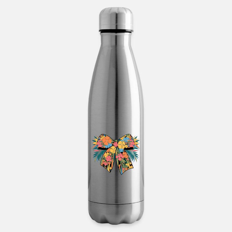 Bunte Blumen Schleife mit Tropischen Elementen - Isolierflasche - Lightsilver