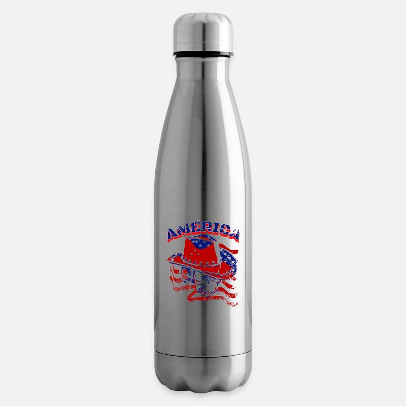 Ein Schöner Cowboy Schädel mit US Flaggen Design - Isolierflasche - Lightsilver