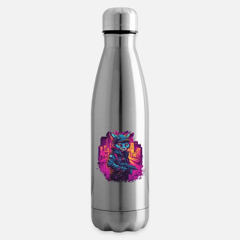 Katze Cyber Cat Katzen Punk - Isolierflasche - Lightsilver