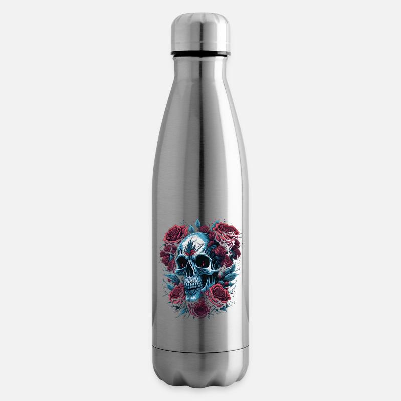 Crâne avec des fleurs de roses - Bouteille isotherme - argent clair