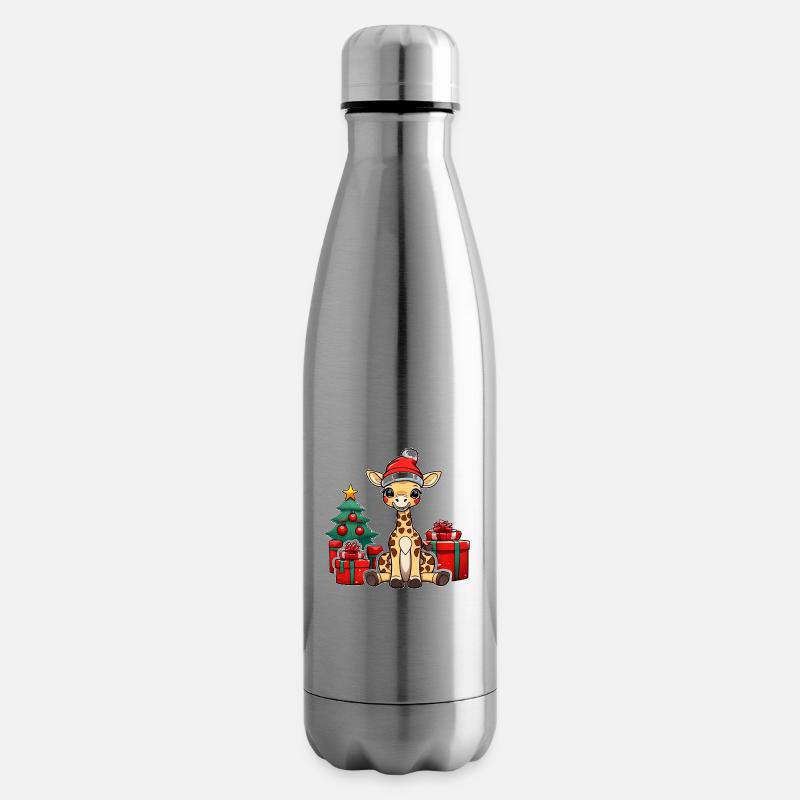 Mignon bébé girafe avec bonnet de père Noël - Bouteille isotherme - argent clair