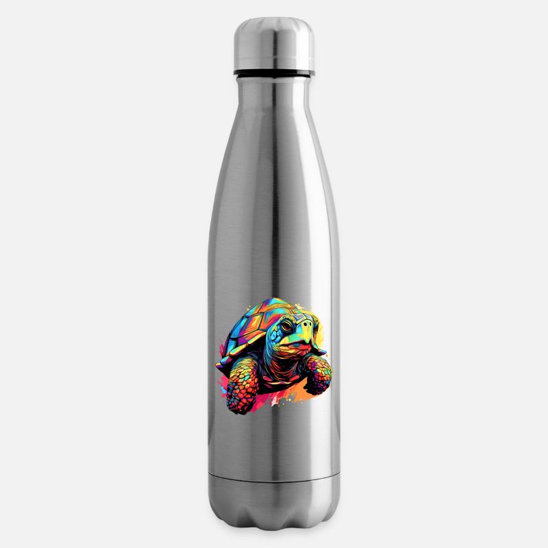 Bunte Schildkröte Farbkleckse Farbspritzer - Isolierflasche - Lightsilver