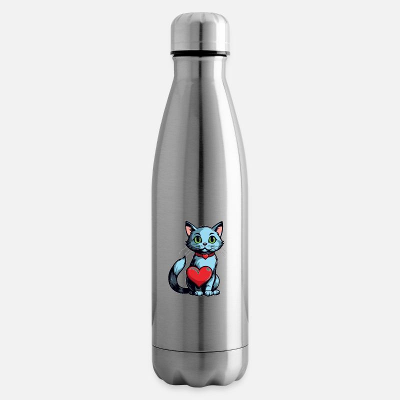 Katze Herz - Valentinstag - Isolierflasche - Lightsilver