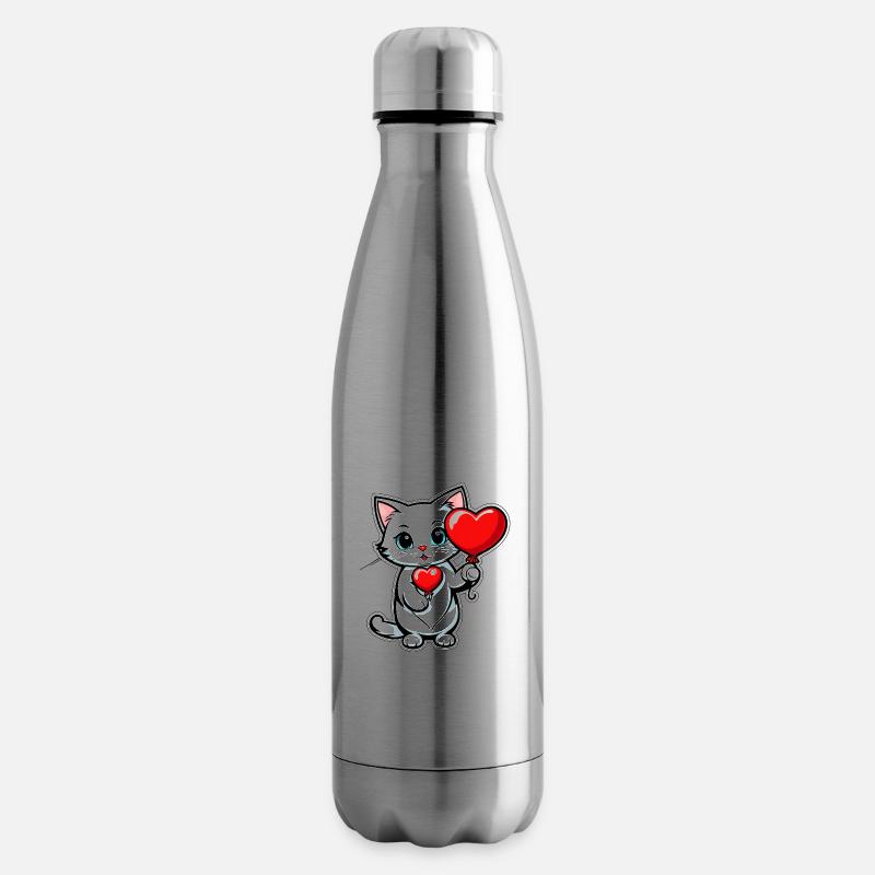 Katze Herz - Valentinstag - Isolierflasche - Lightsilver