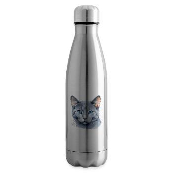 Chat bleu russe Aquarelle - Bouteille isotherme - argent clair - Droite