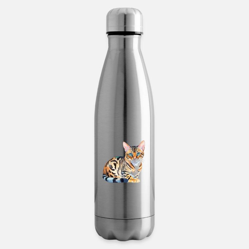 Chat du Bengale Aquarelles - Bouteille isotherme - argent clair