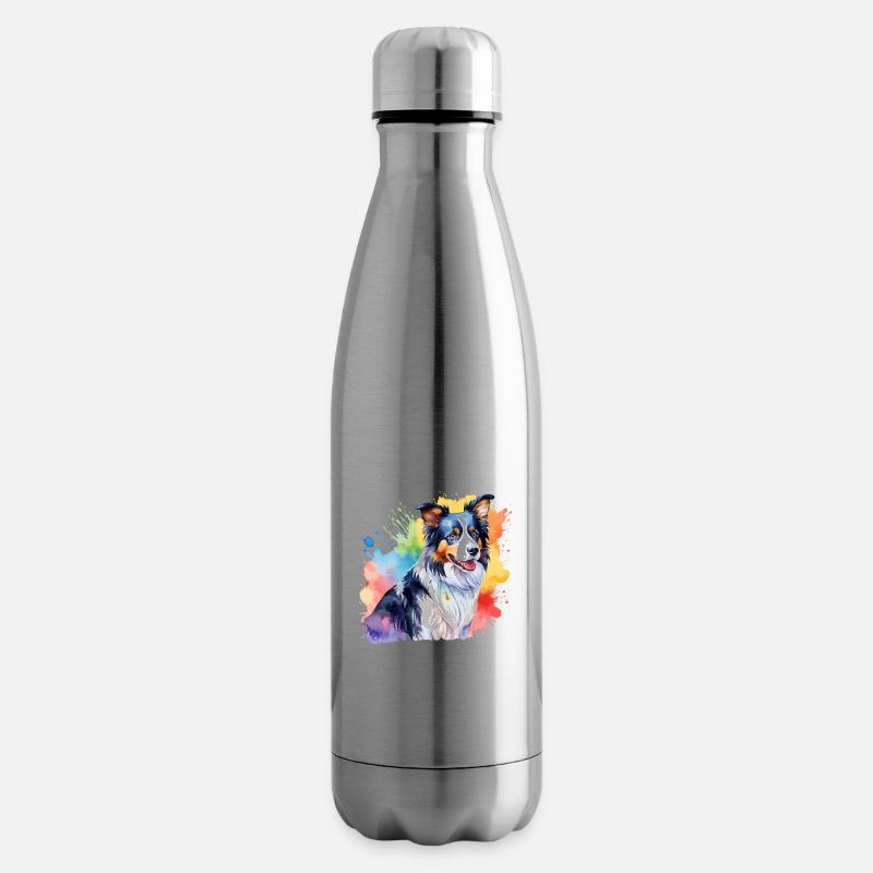 Border Collie Wasserfarben - Isolierflasche - Lightsilver