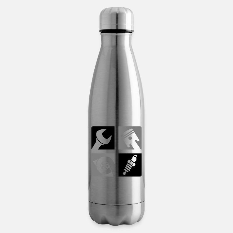 Wrench Piston Turbo Spark Plug Emblem - Insulated Water Bottle - silver