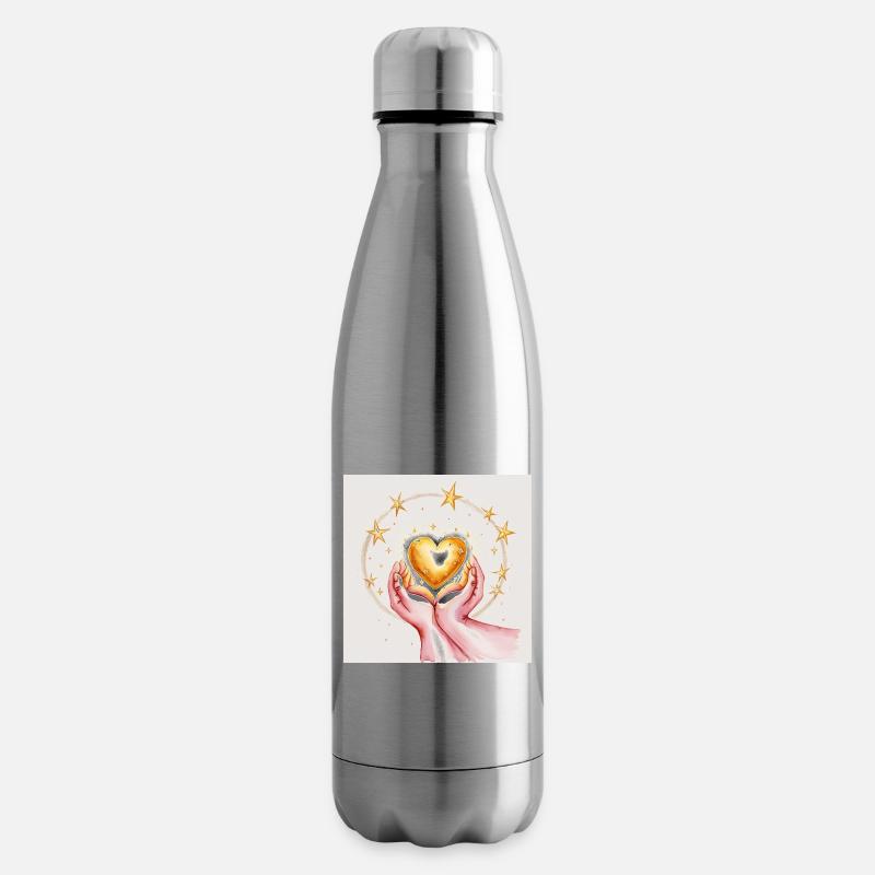 Goldenes Herz im Schutz der Hände - Isolierflasche - Lightsilver