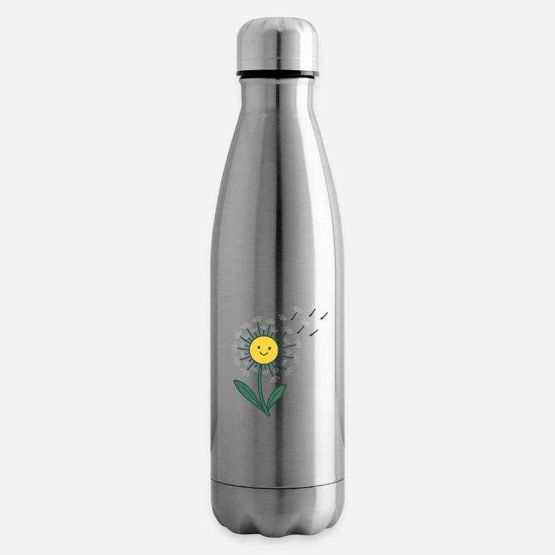 Soleil souriant avec des rayons de fleurs - Bouteille isotherme - argent clair