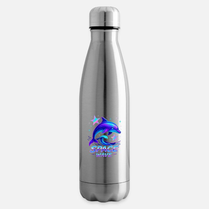 Neon Space Wave Dolphin Design - Insulated Water Bottle - silver