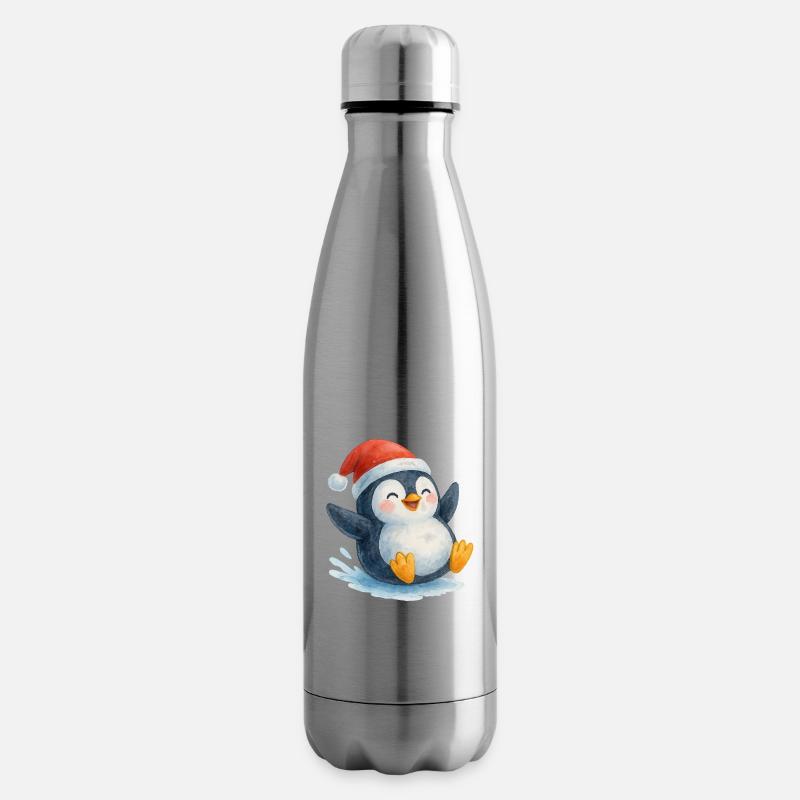 Le Pingouin de Noël dans le style aquarelle - Bouteille isotherme - argent clair